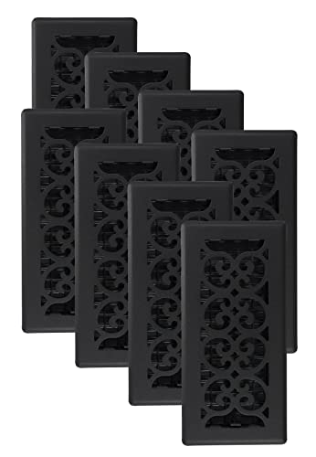Decor Grates ST4108 Scroll Design Floor Register 4x10 Inches Textured Black 8 Pack