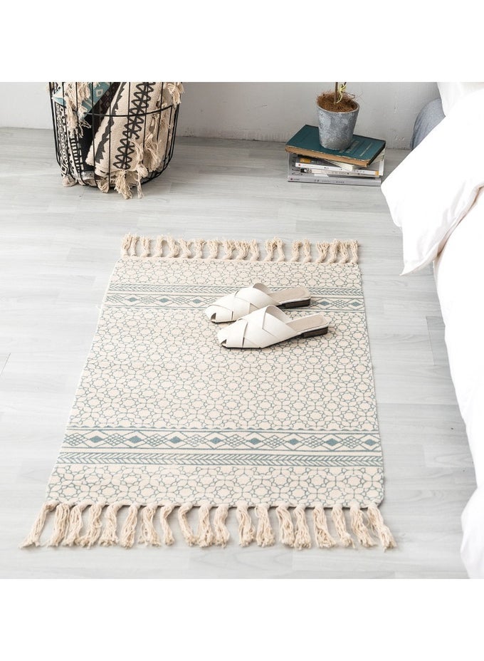 HAND WOVEN RECTANGLE SHAPED SOFT RUG VINTAGE BEDSIDE CARPET WASHABLE FLOOR RUG WITH NON-SLIP BACK FOR KITCHEN BATHROOM DINING ROOM 50X80CM