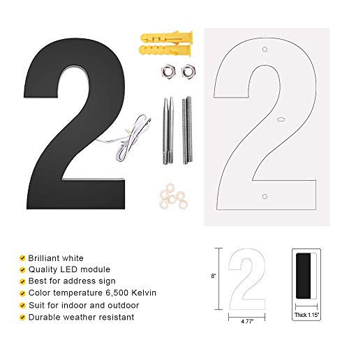 LUXYARD Backlit LED House Numbers 8", Stainless Steel Hand-Polished for House Address Signs, Modern House Numbers 8 Inch, Low-Voltage, Waterproof Corrosion Resistant (8 Inch Black 2) - Image 2
