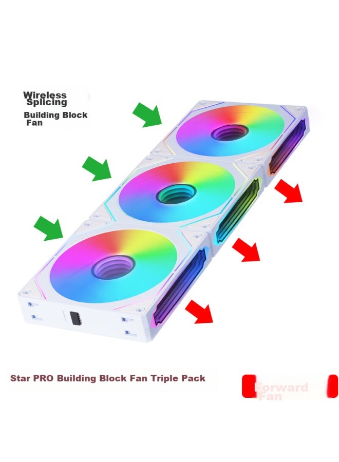 Play Jia Wanji Xingchen Pro Building Block Fan, White Forward Three-pack, 12cm Water-cooled Case Fan Module, Wireless Splicing/argb Synchronized Lighting/pwm Temperature Control - Image 1