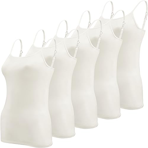 BQTQ 5 Pcs White Camisoles for Women Spaghetti Strap Basic Camisole Tank Tops, S - Image 1