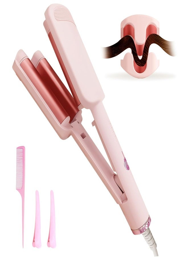 ZWIKAGEF Deep Beach Waver & Curling Iron, Ionic Waver Hair Curler Tool, Ceramic 3 Barrel Curler Wand for Short Hair Women (Pink) - Image 1