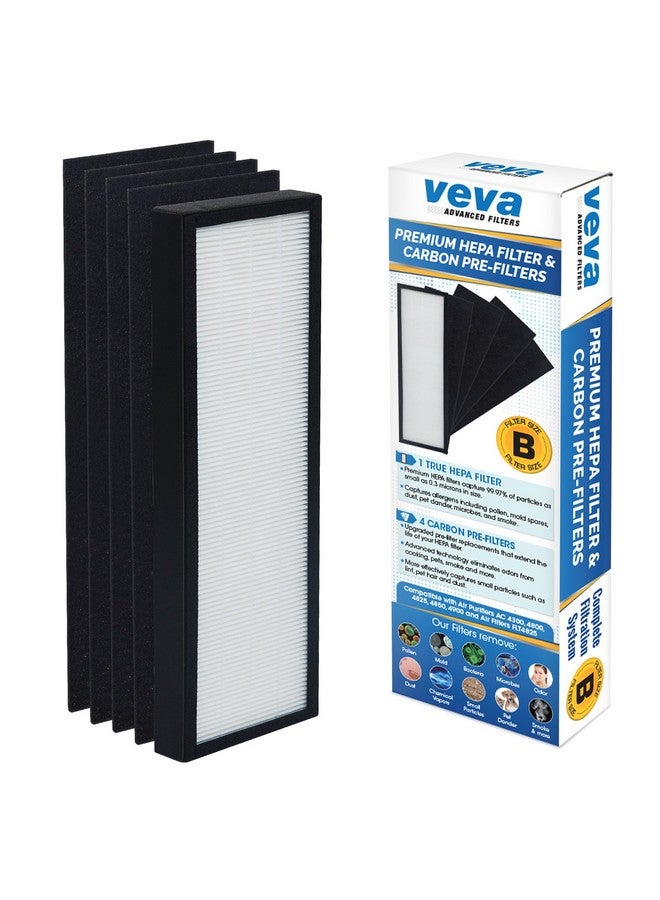 VEVA فلتر HEPA ب من فيفا، متوافق مع جهاز تنقية الهواء جيرم غارديان AC4825، AC4900CA، AC4850PT، AC4820 و FLT4825. عبوة تحتوي على 1 فلتر HEPA / 4 فلاتر كربون مسبقة. - Image 1