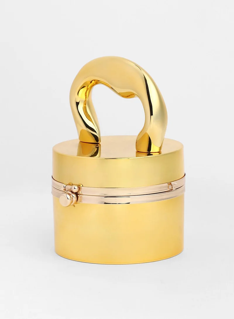 Haute Sauce Haute Sauce Women's The Caldera Gloss Bucket Bag For Casual Wear | California Gold Colour | One-Size| Push Button Closure | Acrylic Material | Non-Detachable Handle | Bags For Woman & Girls