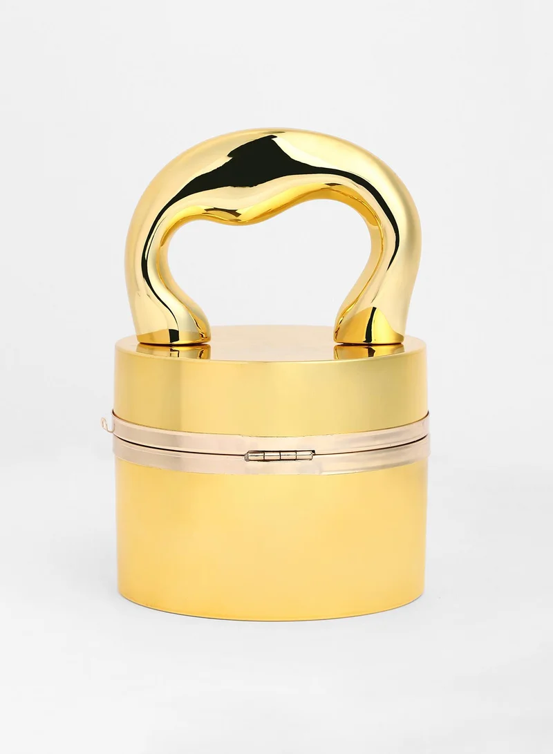 Haute Sauce Haute Sauce Women's The Caldera Gloss Bucket Bag For Casual Wear | California Gold Colour | One-Size| Push Button Closure | Acrylic Material | Non-Detachable Handle | Bags For Woman & Girls