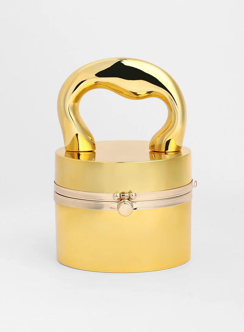 Haute Sauce Haute Sauce Women's The Caldera Gloss Bucket Bag For Casual Wear | California Gold Colour | One-Size| Push Button Closure | Acrylic Material | Non-Detachable Handle | Bags For Woman & Girls