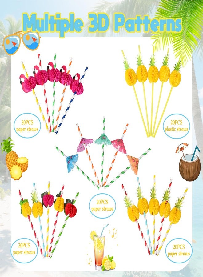 Haundry 100PCS Luau Party Cocktail Straws, Drink Umbrella Parasol Straw, Flamingo Fruit Paper Straws For Tropical Summer Pool Hawaiian Party Decorations - Image 3