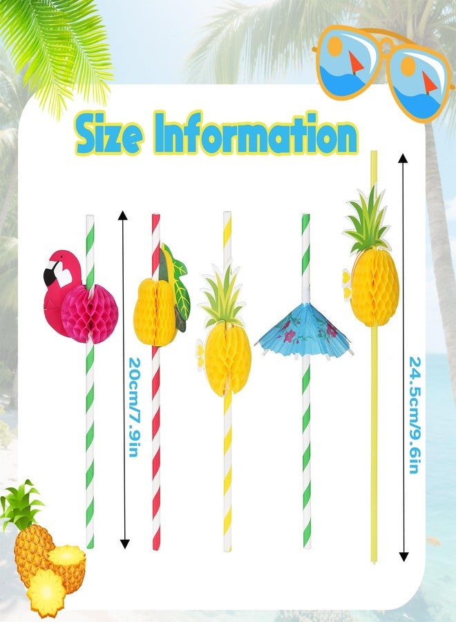 Haundry 100PCS Luau Party Cocktail Straws, Drink Umbrella Parasol Straw, Flamingo Fruit Paper Straws For Tropical Summer Pool Hawaiian Party Decorations - Image 2