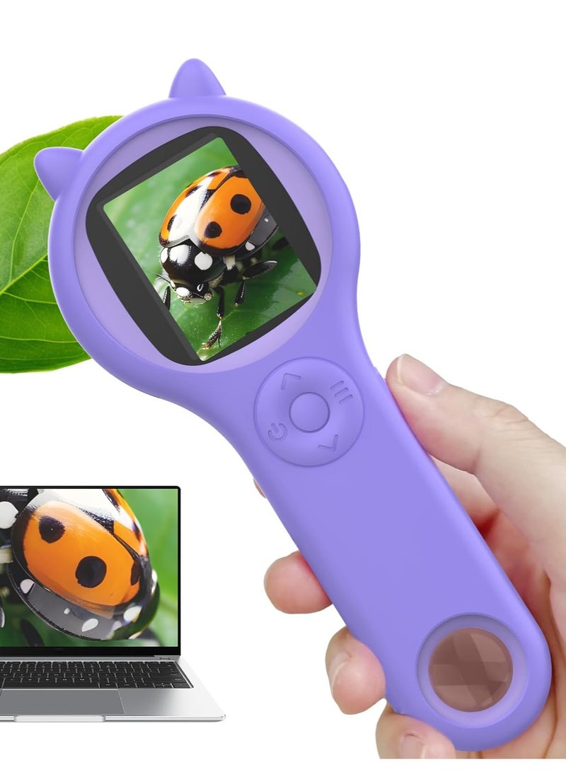عام مجهر للأطفال - عدسة مكبرة محمولة للأطفال - مجهر رقمي صغير للأطفال ألعاب العلوم التربوية ، هدايا عيد ميلاد عيد الميلاد للعمر 3 4 5 6 7 8 بنات وأولاد (وردي) - Image 1