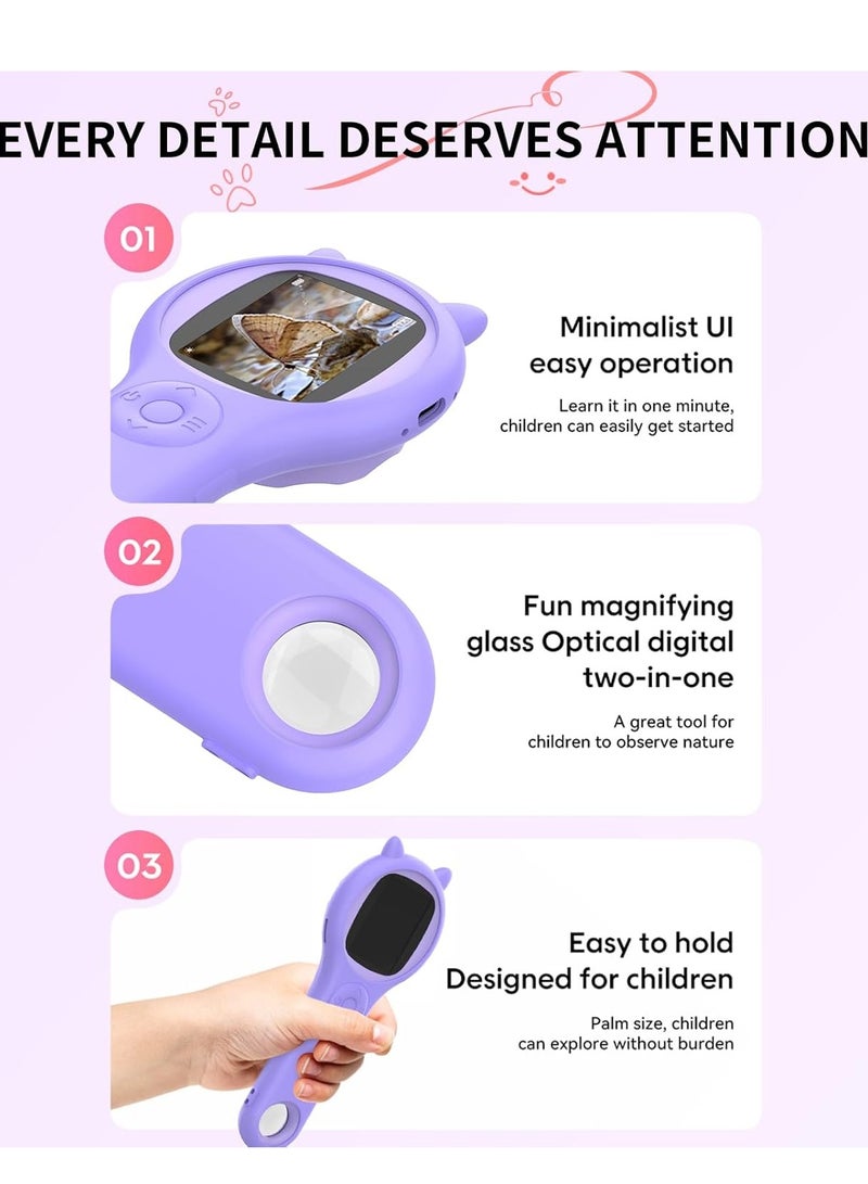 عام مجهر للأطفال - عدسة مكبرة محمولة للأطفال - مجهر رقمي صغير للأطفال ألعاب العلوم التربوية ، هدايا عيد ميلاد عيد الميلاد للعمر 3 4 5 6 7 8 بنات وأولاد (وردي) - Image 5