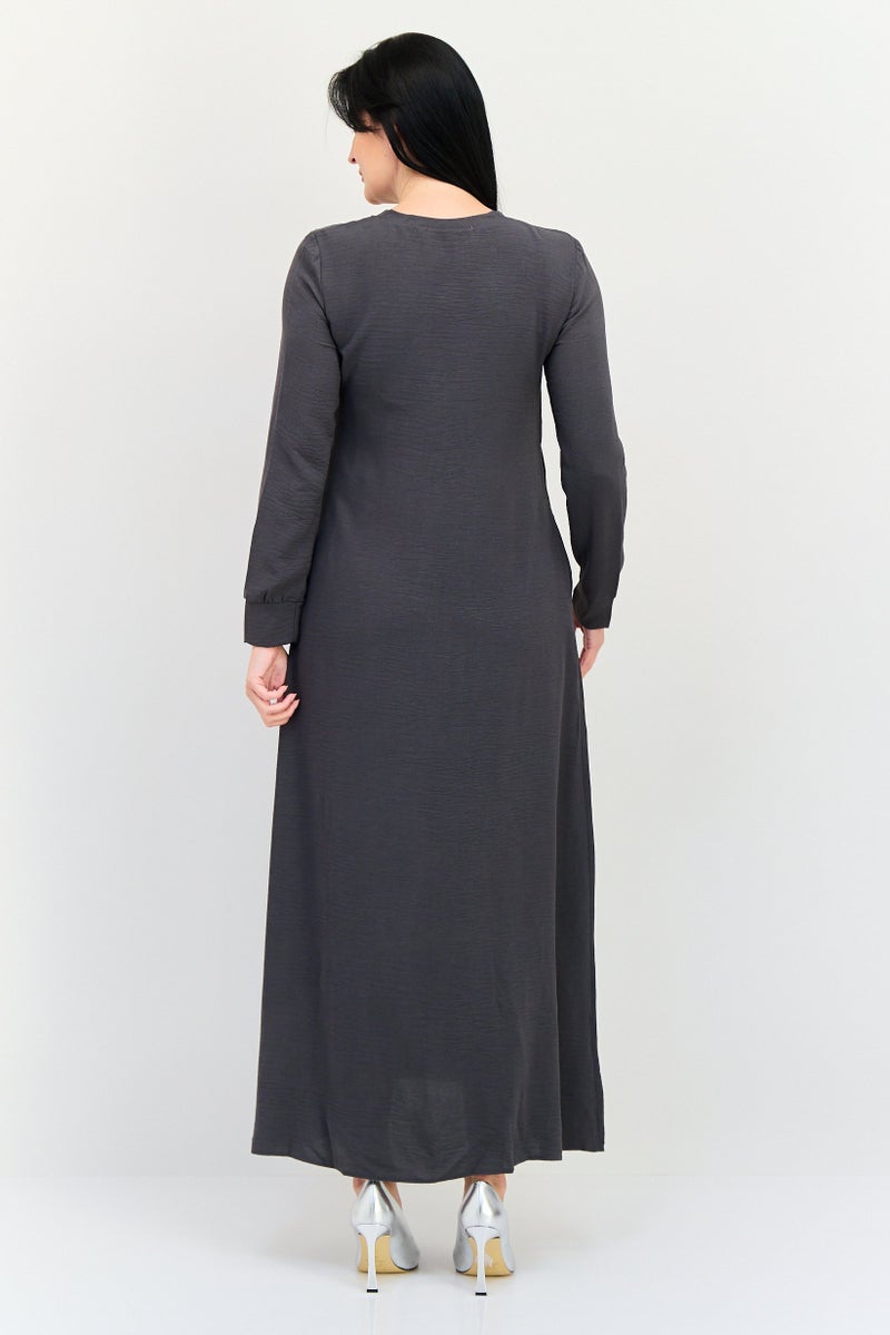 Ulyashova Women Textured Maxi Dress, Dark Grey - Image 4