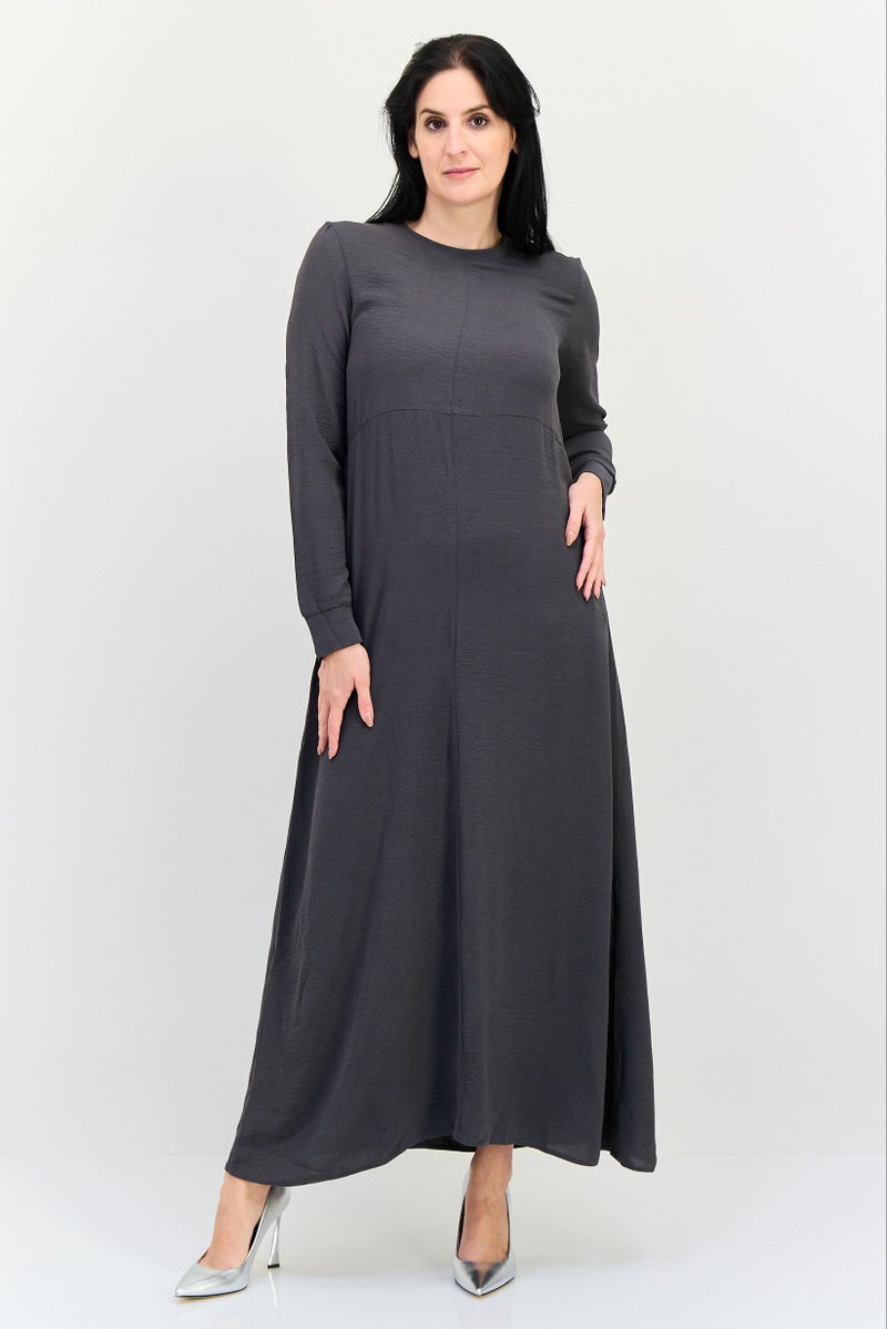 Ulyashova Women Textured Maxi Dress, Dark Grey - Image 1