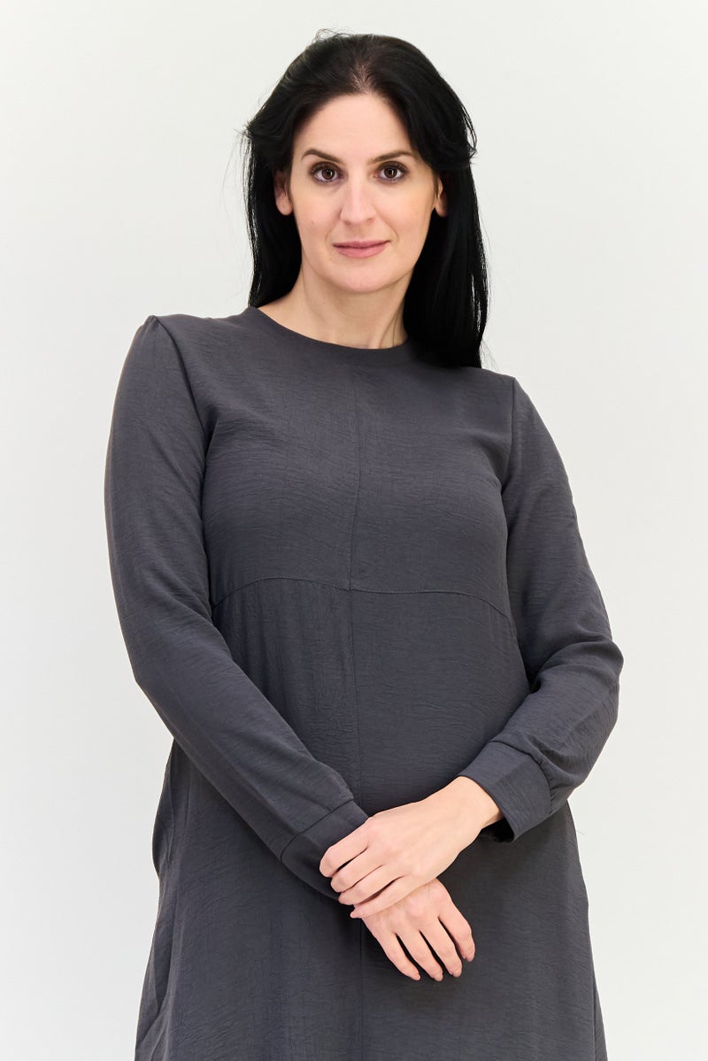 Ulyashova Women Textured Maxi Dress, Dark Grey - Image 2