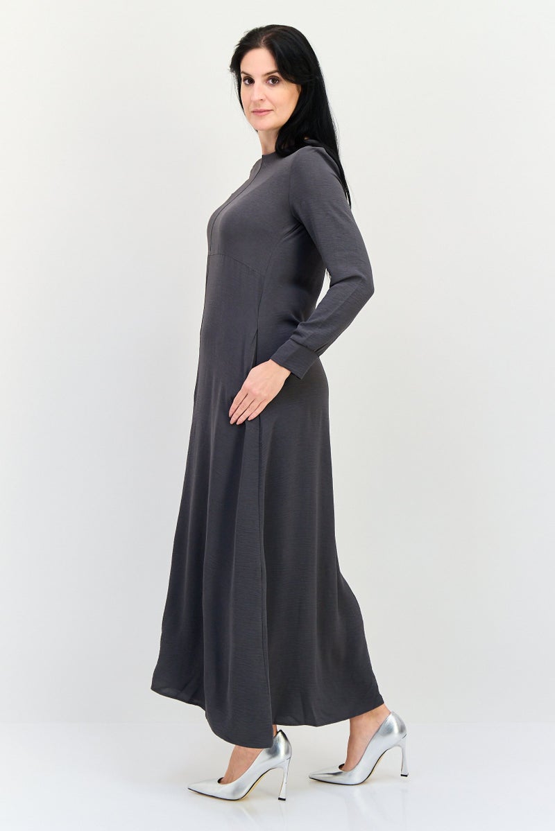 Ulyashova Women Textured Maxi Dress, Dark Grey - Image 3