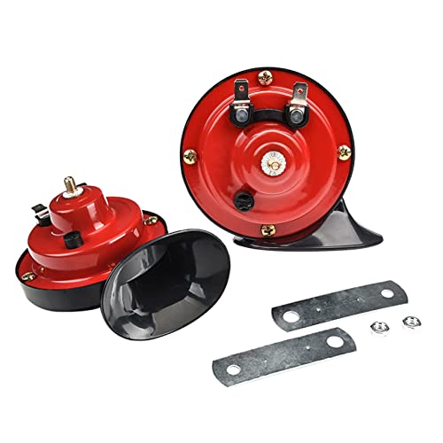 2 PCS 300DB Super Loud Train Horns 12V Waterproof Air Double Horns Replacement Kit Automotive Accessories Electric Snail Horn 12V Horn Kit Universal for Car Motorcycle Truck Bike Boat Red