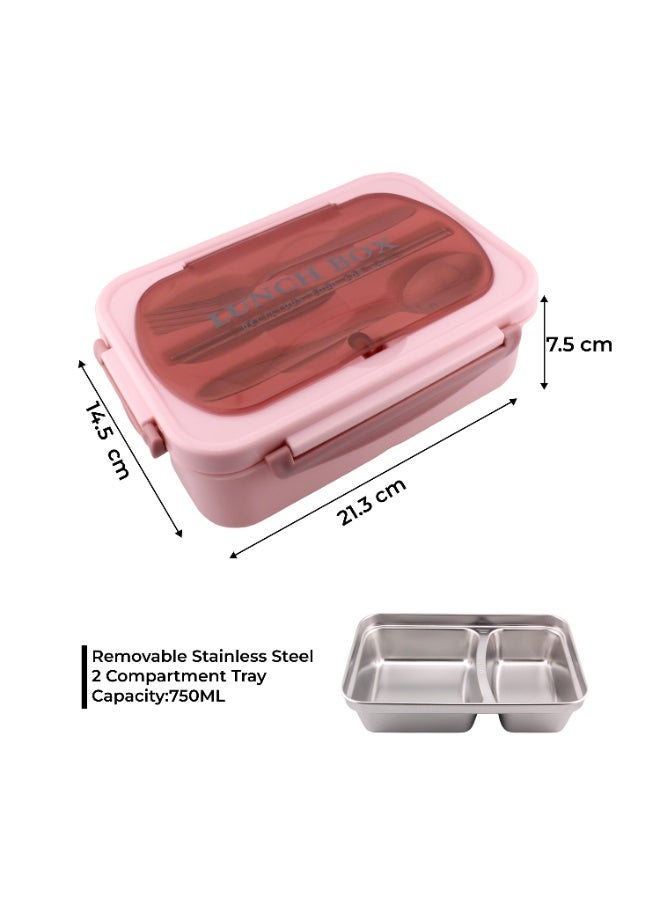 CRAVISTA Stainless Steel Lunch Box for Kids, Adults – Leakproof Bento Lunch Box with Steel Cutlery | Insulated BPA Free Lunchbox with Partition, 1200ml Kids Bento Box for School, Office (Pink) - Image 5