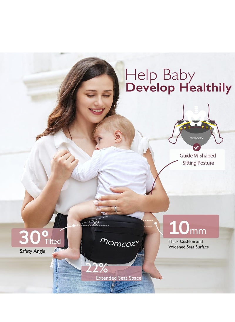 Momcozy حاملة الأطفال بمقعد الورك - حزام خصر قابل للتعديل مع واقي البطن الأصلي ثلاثي الأبعاد، حامل مريح مع جيوب مختلفة لحديثي الولادة والأطفال الصغار حتى وزن 45 رطلاً  - Image 2