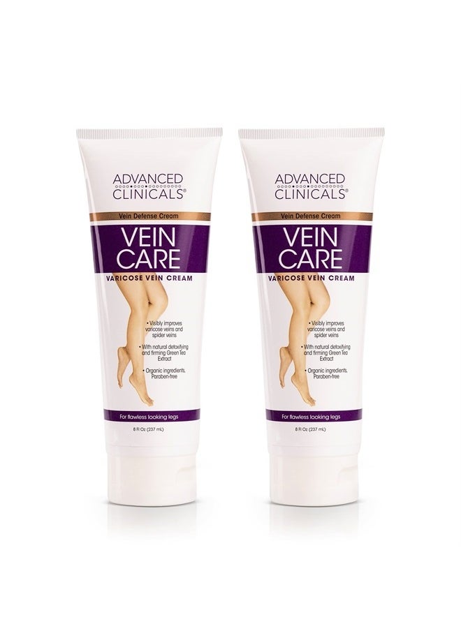 Advanced Clinicals Vein Care Leg Cream For Varicose Veins & Spider Veins, Collagen & Arnica Skin Care Therapy Firming Vein Lotion Helps Visibly Diminish Varicose Vein For Legs, Body, & Arms, 2-Pack  - Image 1