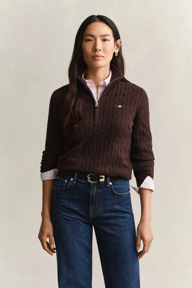 غانت Stretch Cotton Cable Half-Zip