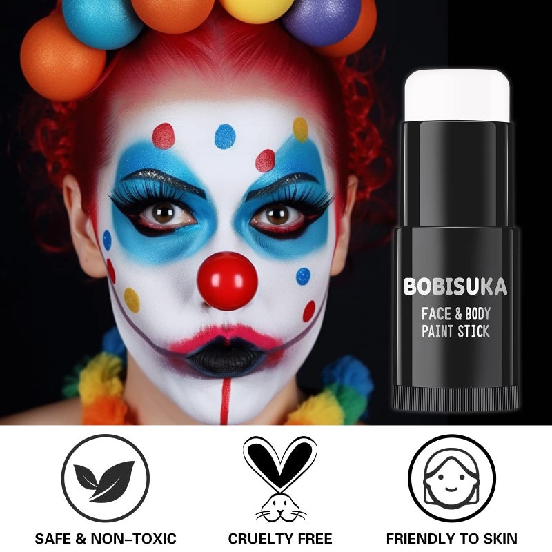 BOBISUKA Face Body White Paint Stick, Clown Makeup Eye Black Sticks for Sports, White Foundation Face Painting Kit for Halloween Skeleton Vampire Mime Skull Joker Special Effects Cosplay SFX Costume - Image 5