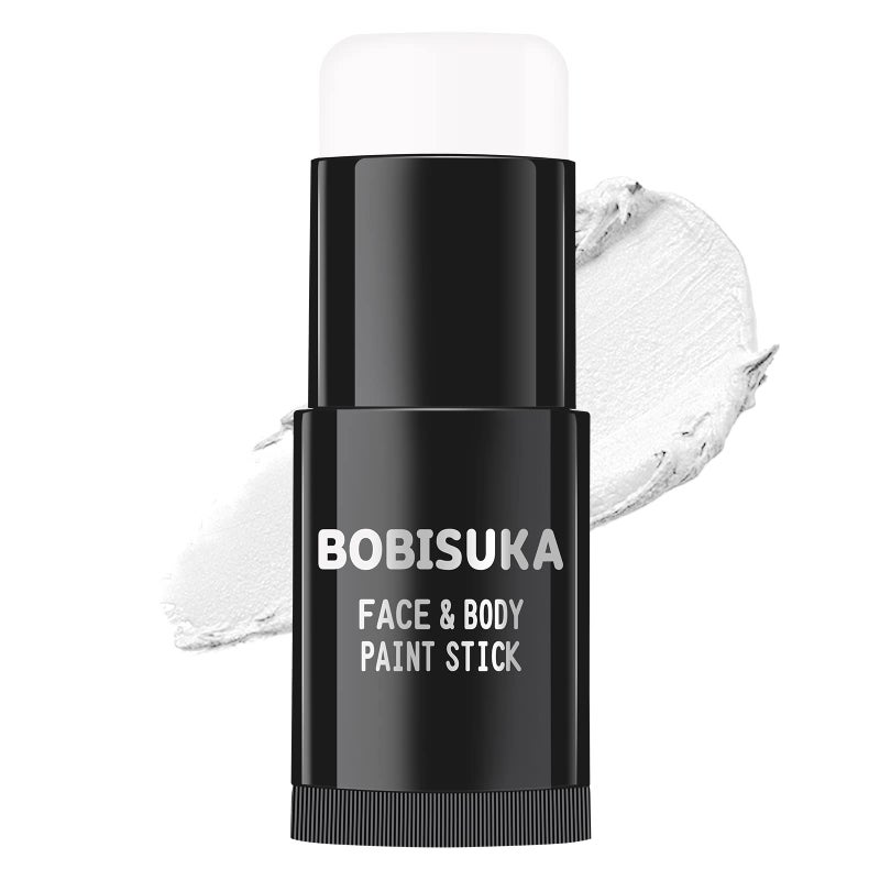 BOBISUKA Face Body White Paint Stick, Clown Makeup Eye Black Sticks for Sports, White Foundation Face Painting Kit for Halloween Skeleton Vampire Mime Skull Joker Special Effects Cosplay SFX Costume - Image 1