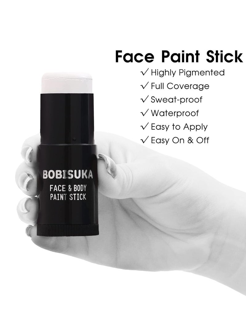 BOBISUKA BOBISUKA Face Body White Paint Stick, Clown Makeup Eye Black Sticks for Sports, White Foundation Face Painting Kit for Halloween Skeleton Vampire Mime Skull Joker Special Effects Cosplay SFX Costume - Image 4