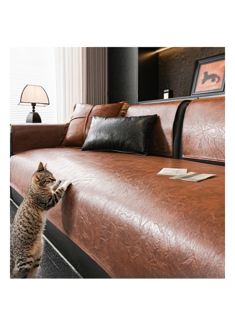 EZdenK 90*90cm vintage leather sofa cover， waterproof and non-slip combination sofa cover， suitable for dogs， children， and pet furniture protection， with silicone anti-slip dots (Brown，singl) - Image 5
