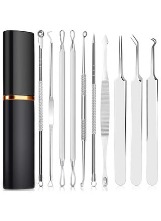 Pimple Popper Tool Kit, 10Pcs Blackhead Remover Comedone Extractor Tweezers Tool Kit with Metal Case for Quick and Easy Removal of Pimples, Blackheads, Zit Removing, Forehead, Facial and Nose Silver - pzsku/Z3D4FD725F12D543CD6D6Z/45/_/1721212096/977f96c9-1395-463d-8395-ac18a55a1c02