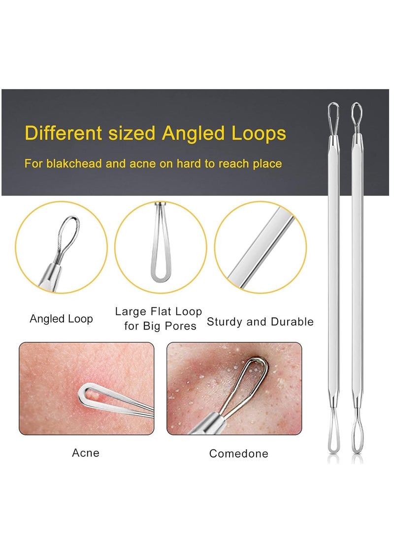 Pimple Popper Tool Kit, 10Pcs Blackhead Remover Comedone Extractor Tweezers Tool Kit with Metal Case for Quick and Easy Removal of Pimples, Blackheads, Zit Removing, Forehead, Facial and Nose Silver