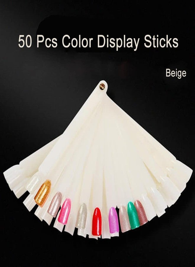 COSLUXE Fan-shaped Nail Art Tips Display Polish Board Display Practice Sticks Tool with Metal Screw Split Ring Holder (Natural, 50 Pcs set) - Image 5