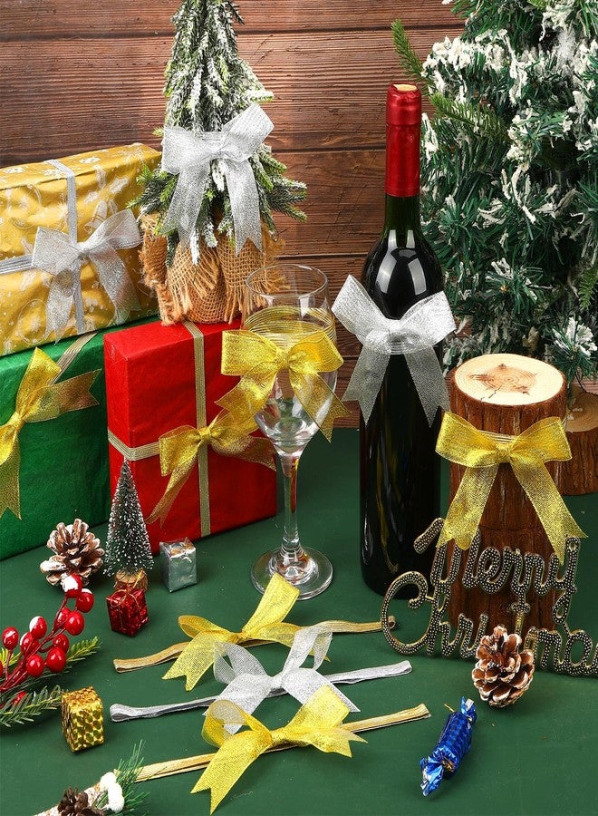 Jansun 40 Pcs Christmas Wrap Gift Bows Gold Silver Ribbon Bows Elastic Wrapping Bows Christmas Present Bows Red Bows for Xmas Bouquet Basket Bottle Gift Wrapping Decor - Image 4