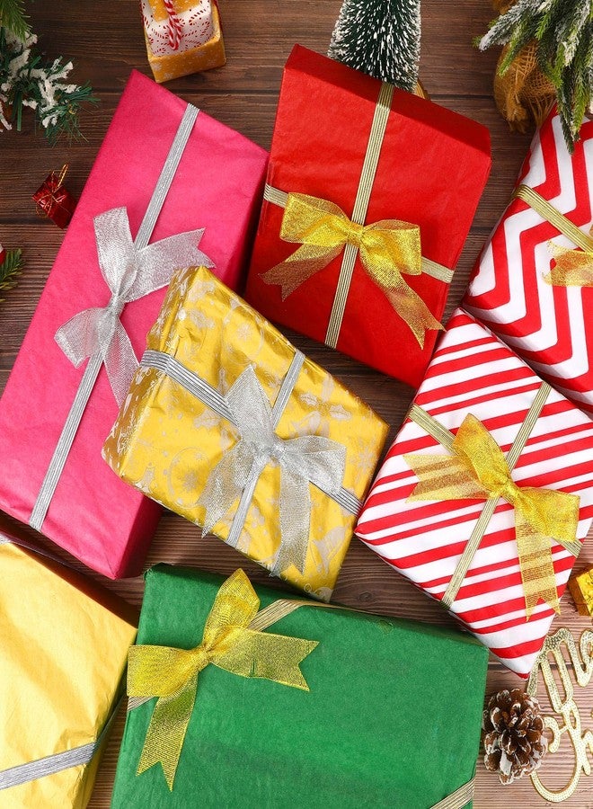 Jansun 40 Pcs Christmas Wrap Gift Bows Gold Silver Ribbon Bows Elastic Wrapping Bows Christmas Present Bows Red Bows for Xmas Bouquet Basket Bottle Gift Wrapping Decor - Image 3
