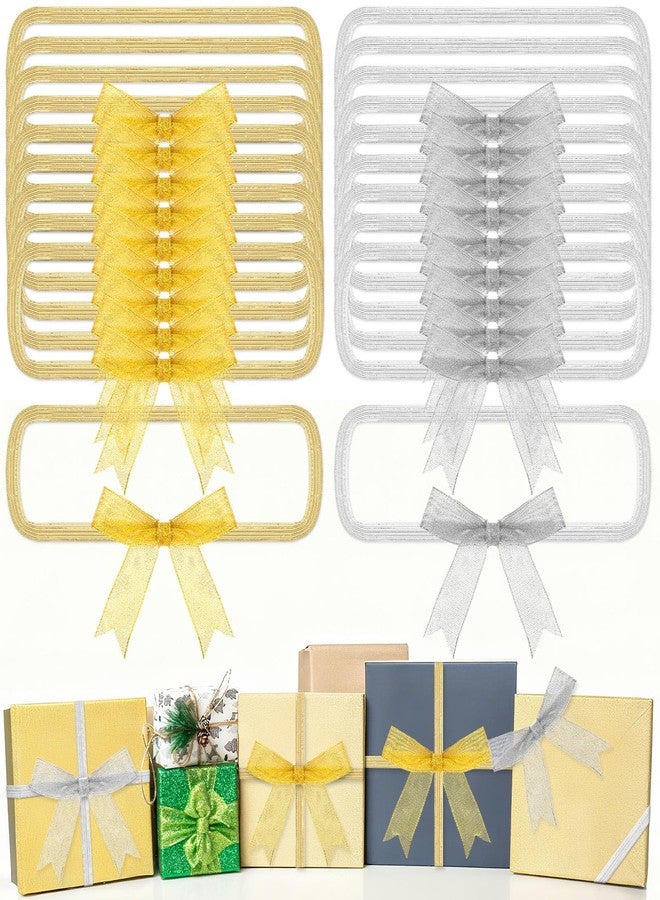 Jansun 40 Pcs Christmas Wrap Gift Bows Gold Silver Ribbon Bows Elastic Wrapping Bows Christmas Present Bows Red Bows for Xmas Bouquet Basket Bottle Gift Wrapping Decor - Image 1