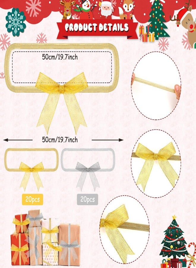 Jansun 40 Pcs Christmas Wrap Gift Bows Gold Silver Ribbon Bows Elastic Wrapping Bows Christmas Present Bows Red Bows for Xmas Bouquet Basket Bottle Gift Wrapping Decor - Image 2