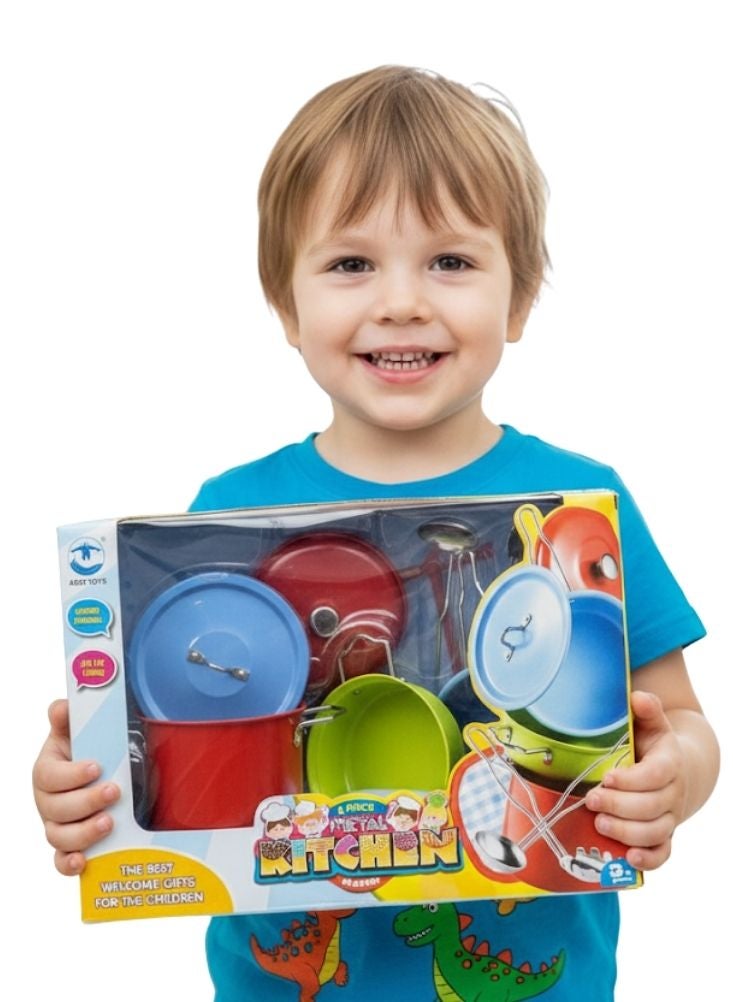 Premium Metal Kitchen Playset for Kids – Multicolor Pots, Pans & Utensils Pretend Cooking Toy Set for Children - Image 2