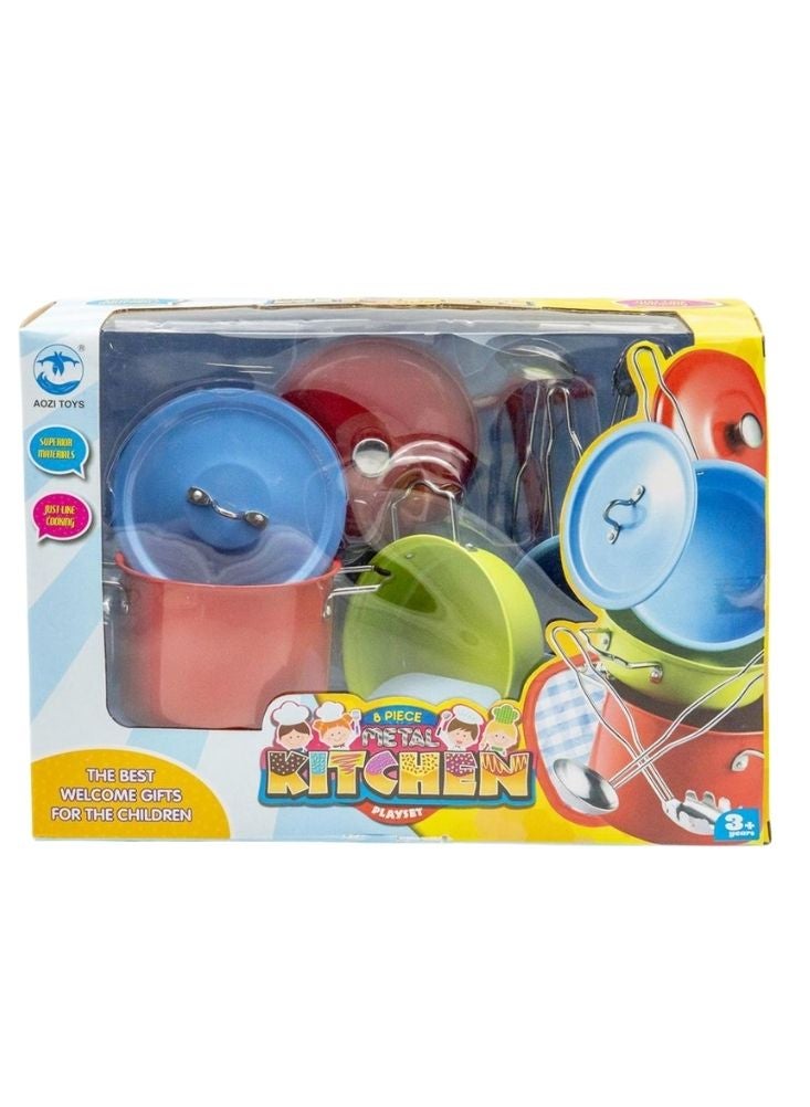 Premium Metal Kitchen Playset for Kids – Multicolor Pots, Pans & Utensils Pretend Cooking Toy Set for Children - Image 1
