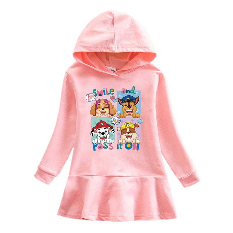 2023 New Children'S Hooded Sweatshirt Dress Cartoon Girl Baby Casual Western Style Dress - Image 4