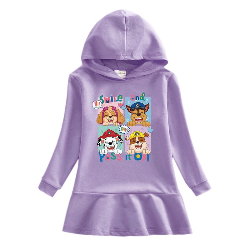2023 New Children'S Hooded Sweatshirt Dress Cartoon Girl Baby Casual Western Style Dress - Image 3