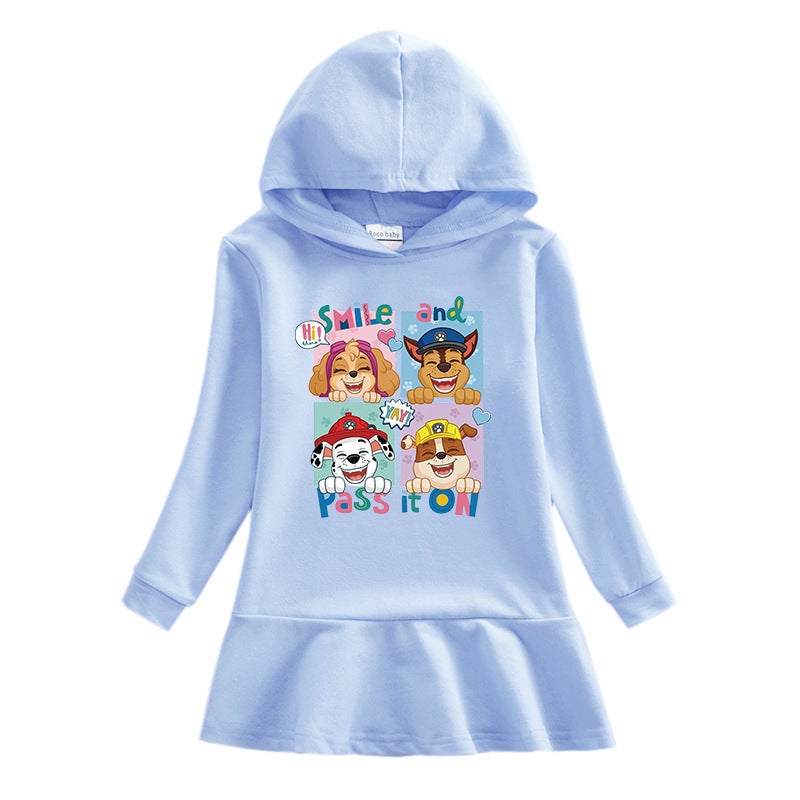 2023 New Children'S Hooded Sweatshirt Dress Cartoon Girl Baby Casual Western Style Dress - Image 2