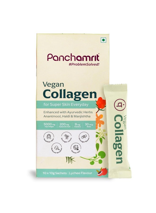 Panchamrit Panchamrit Vegan Collagen Powder for Men & Women (Litchi) | 10x10g Sachets| Plant Based Collagen (5g) with Biotin, Vitamin C, E, Hyaluronic Acid | Supplement for Skin, Hair & Joints | Pack of 1 - Image 1