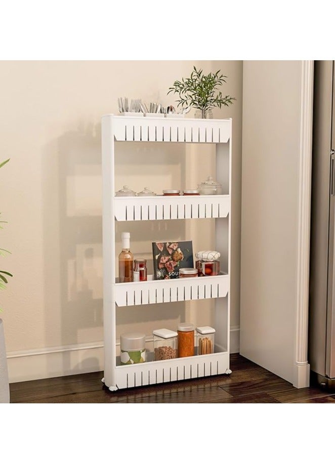 4 Tiers Storage Rack Home Mobile Shelving Unit Organizer with Wheel Storage Baskets, Slim Slide Out Pantry Storage Rack for Bathroom Livingroom Kitchen  - Image 1