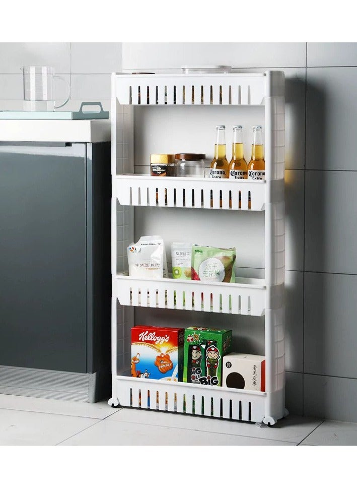 4 Tiers Storage Rack Home Mobile Shelving Unit Organizer with Wheel Storage Baskets, Slim Slide Out Pantry Storage Rack for Bathroom Livingroom Kitchen  - Image 3