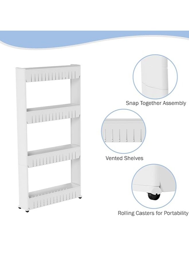 4 Tiers Storage Rack Home Mobile Shelving Unit Organizer with Wheel Storage Baskets, Slim Slide Out Pantry Storage Rack for Bathroom Livingroom Kitchen  - Image 5