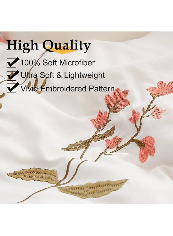 Move Over White Flower Pillow Cases Set of 2 Embroidery Flower Pillowcases King Size White Pastoral Pillow Covers Soft Washed Microfiber Girls Pink Yellow Flower Pillow Cases for Bedroom Decor - Image 4
