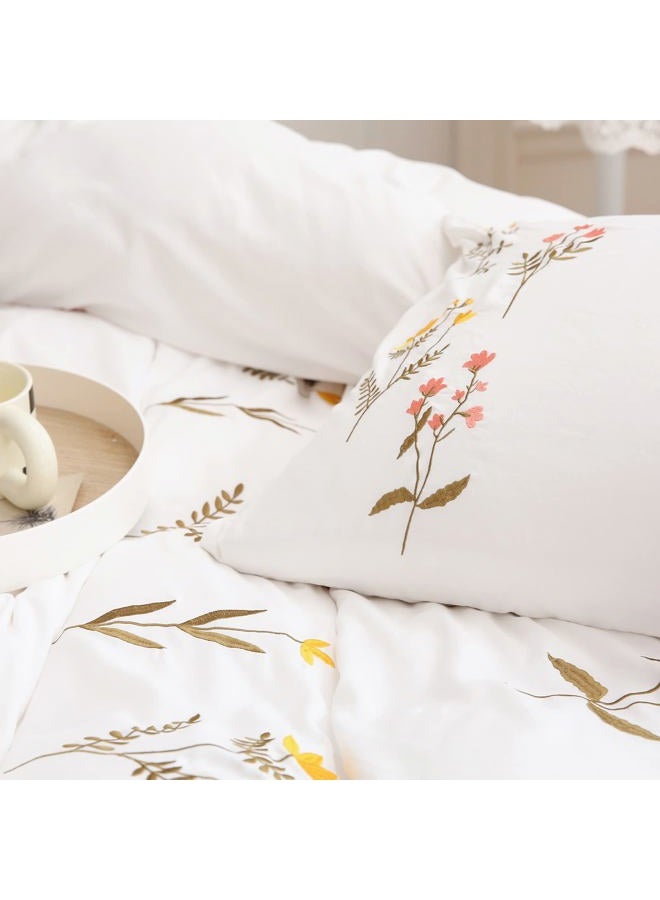 Move Over White Flower Pillow Cases Set of 2 Embroidery Flower Pillowcases King Size White Pastoral Pillow Covers Soft Washed Microfiber Girls Pink Yellow Flower Pillow Cases for Bedroom Decor - Image 2