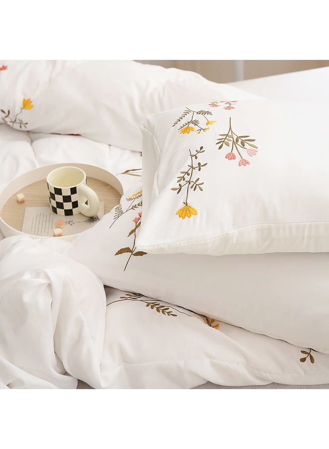 Move Over White Flower Pillow Cases Set of 2 Embroidery Flower Pillowcases King Size White Pastoral Pillow Covers Soft Washed Microfiber Girls Pink Yellow Flower Pillow Cases for Bedroom Decor - Image 1