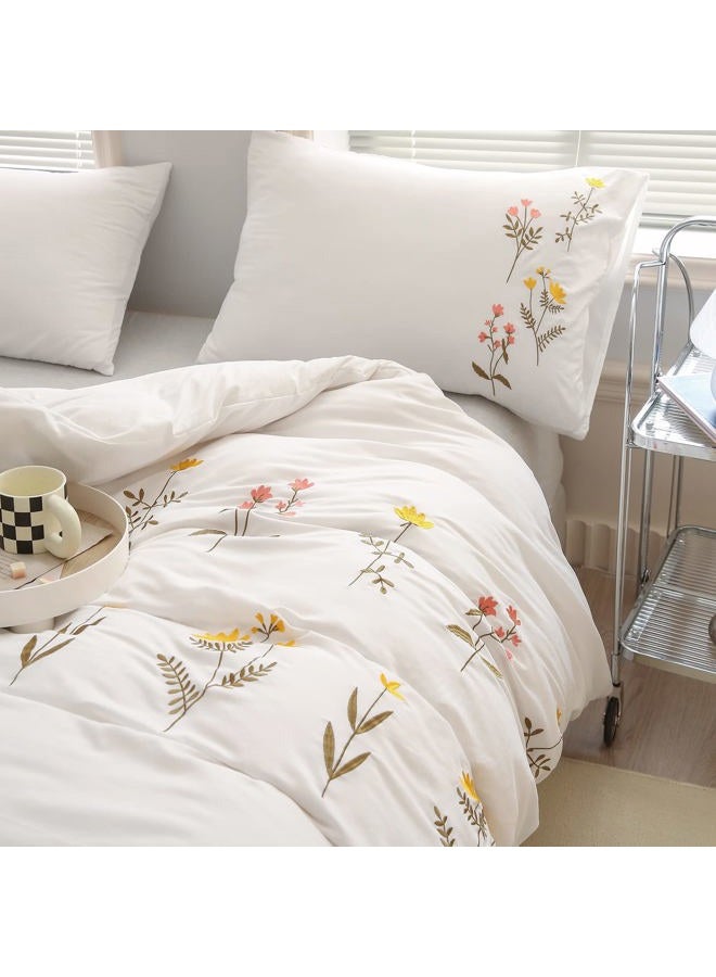 Move Over White Flower Pillow Cases Set of 2 Embroidery Flower Pillowcases King Size White Pastoral Pillow Covers Soft Washed Microfiber Girls Pink Yellow Flower Pillow Cases for Bedroom Decor - Image 3