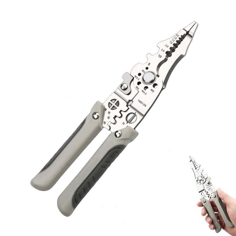 TROFFLLY Multifunctional Wire Stripper Crimper Cable Cutter Pliers Professional Electrical Wire Stripping Tool Multipurpose Wire Stripper for Electrical Cable Cutting 1PCS - Image 1