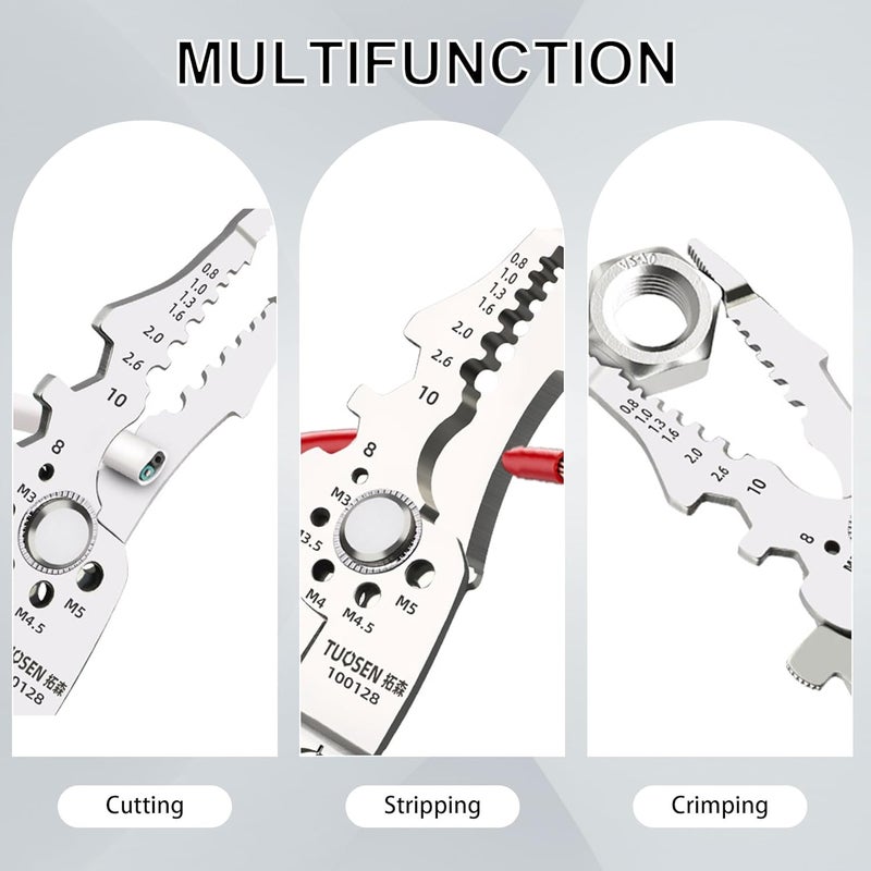 TROFFLLY Multifunctional Wire Stripper Crimper Cable Cutter Pliers Professional Electrical Wire Stripping Tool Multipurpose Wire Stripper for Electrical Cable Cutting 1PCS - Image 3