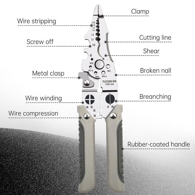 TROFFLLY Multifunctional Wire Stripper Crimper Cable Cutter Pliers Professional Electrical Wire Stripping Tool Multipurpose Wire Stripper for Electrical Cable Cutting 1PCS - Image 5